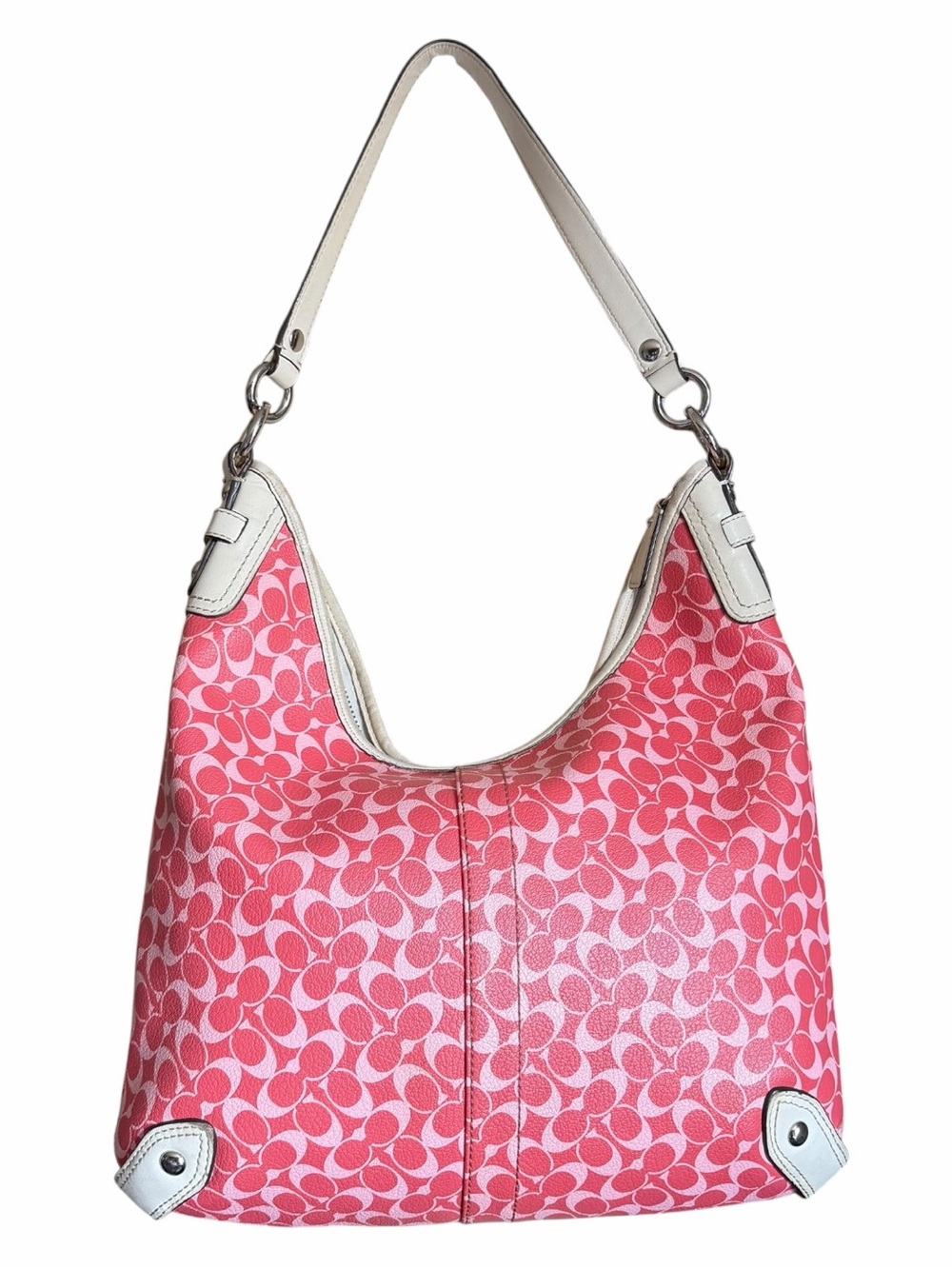 Y2K Coach Chelsea Heritage Pink Signature Hobo Shoulder Bag Leather Trim F15136 - Picture 4 of 16